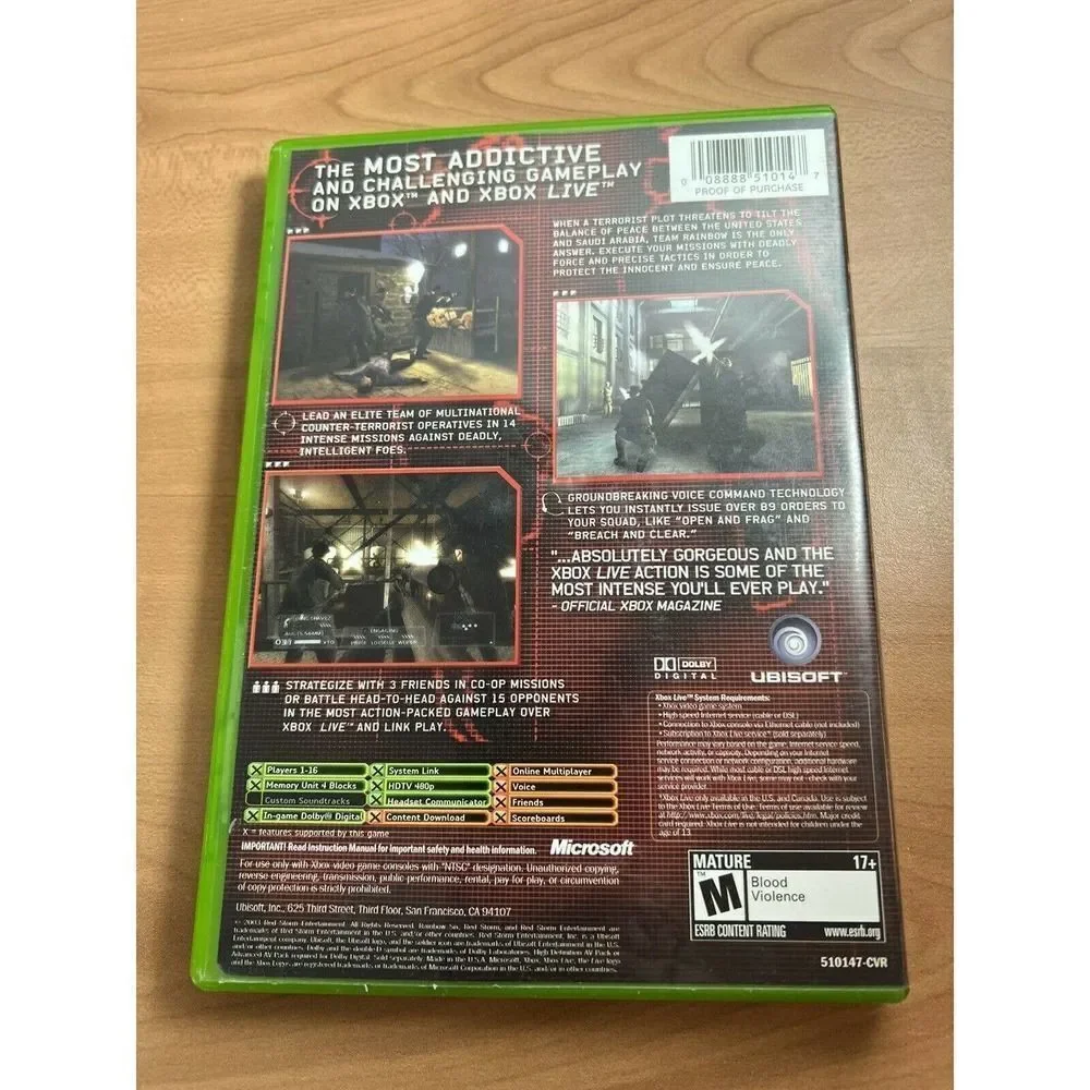 Tom Clancy's Rainbow Six 3 (Microsoft Xbox, 2003) Complete w/ Manual